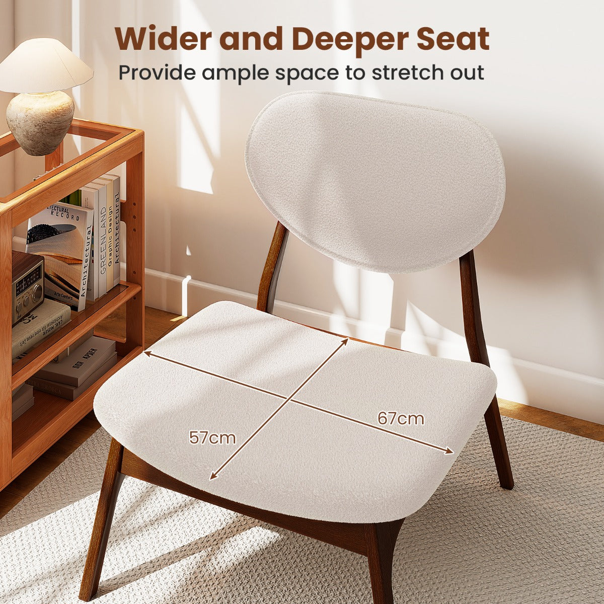 LIVSK Accentstoelen met Bijzettafel - Ergonomisch Ontwerp - Lamsfluweel - Draagvermogen 180 kg - Inclusief Bijzettafel - Noten en