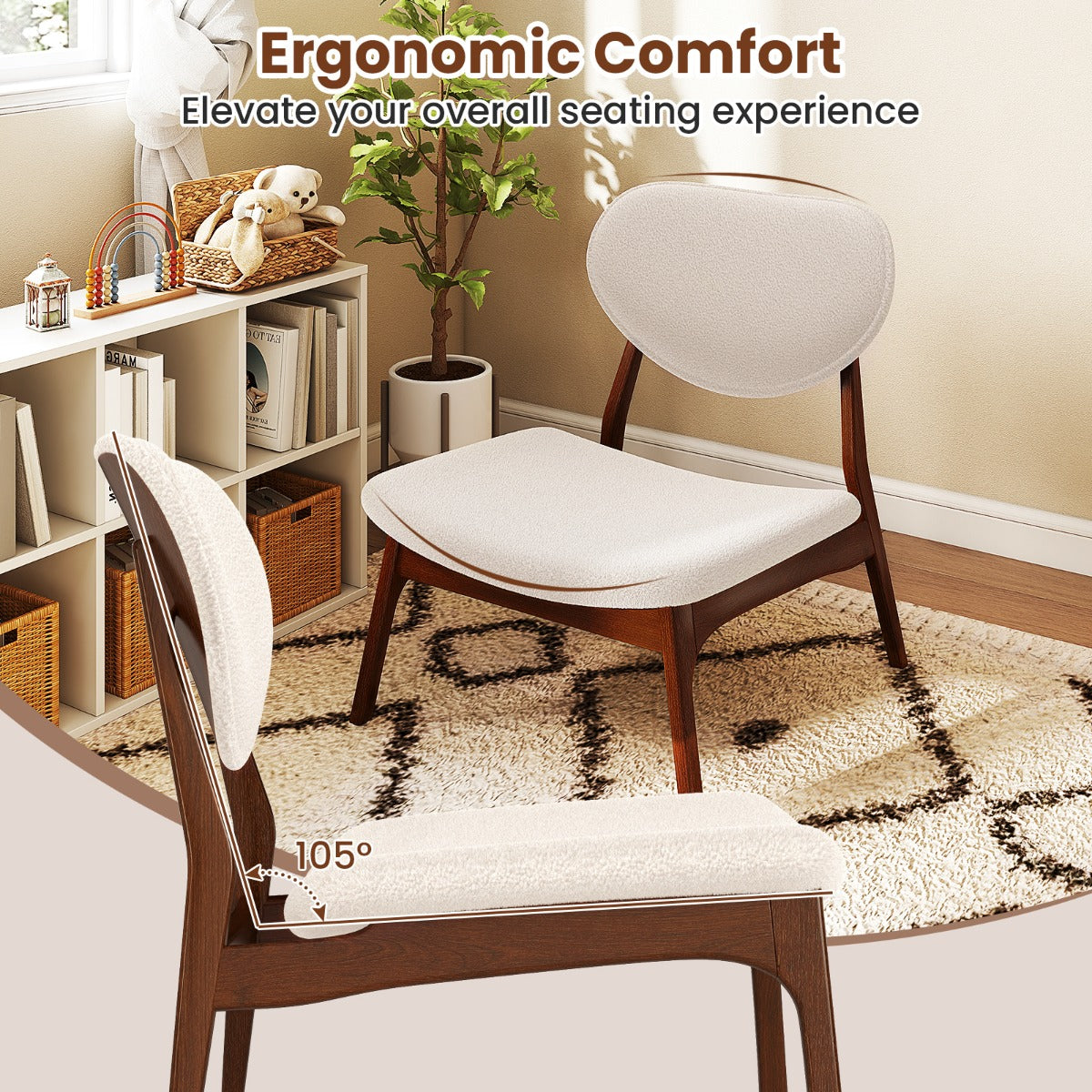 LIVSK Accentstoelen met Bijzettafel - Ergonomisch Ontwerp - Lamsfluweel - Draagvermogen 180 kg - Inclusief Bijzettafel - Noten en