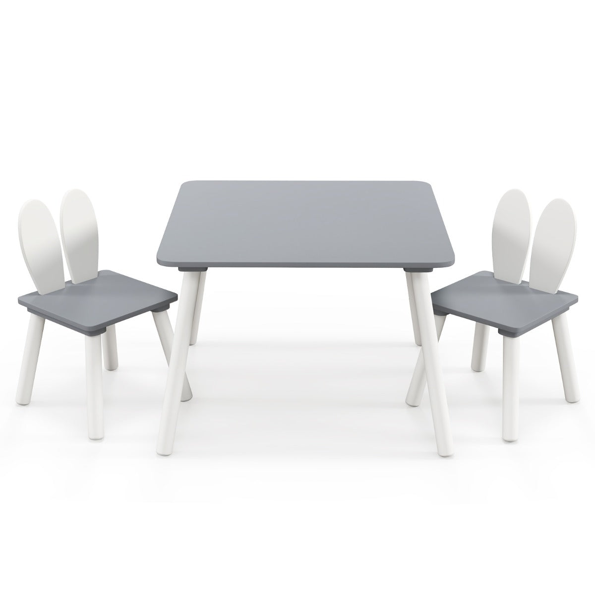LIVSK Kindertafel en Stoelenset - 2 Schattige Stoelen met Rugleuning - Ruim Tafelblad - Veilig en Ruimtebesparend - Wit