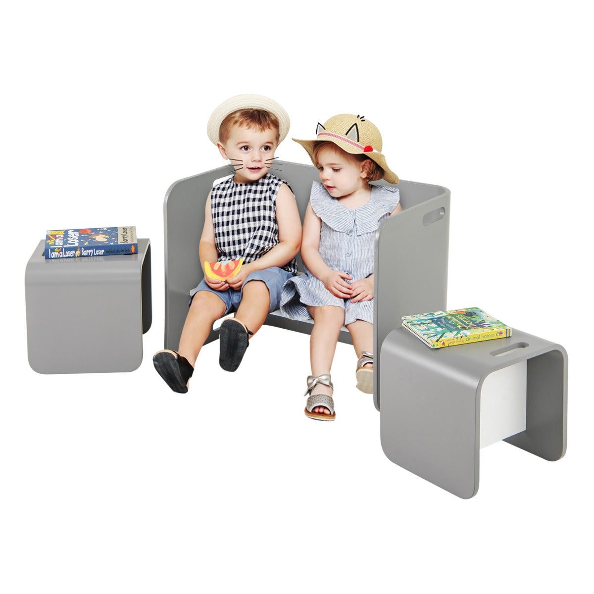 LIVSK Kindertafel en Stoelen Set - Multifunctioneel met Opbergruimte - Ergonomisch - Duurzaam Berkenhout - Voor Kinderen 2-9 Jaar