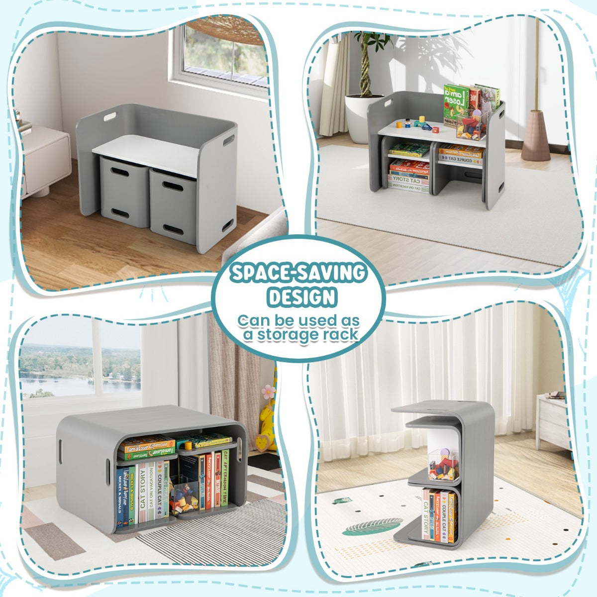 LIVSK Kindertafel en Stoelen Set - Multifunctioneel met Opbergruimte - Ergonomisch - Duurzaam Berkenhout - Voor Kinderen 2-9 Jaar