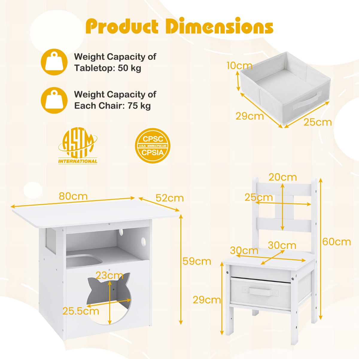 Livsk costway 3 delige kindertafelset met 2 stoelen 2 in 1 kinderzitjeset met kattenhuis 2 1