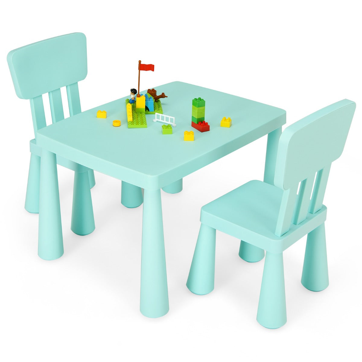 LIVSK Kinderset met Tafel en 2 Stoelen - Ergonomisch en Veilig - Eenvoudig te Monteren - Voor Kinderen van 1-7 Jaar - Groen