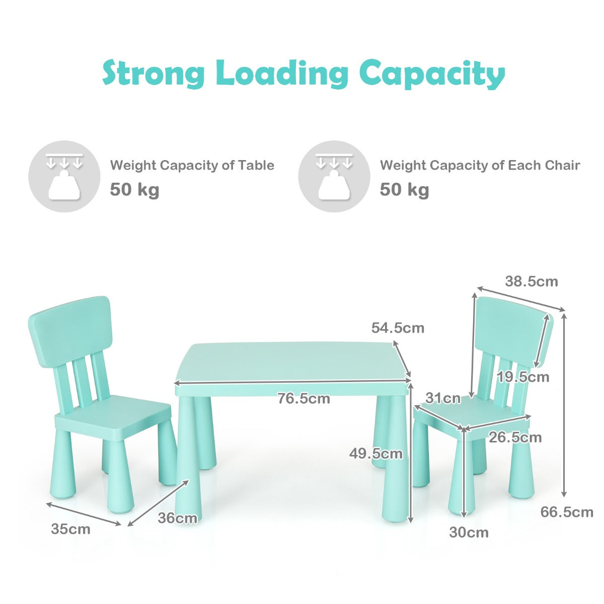 LIVSK Kinderset met Tafel en 2 Stoelen - Ergonomisch en Veilig - Eenvoudig te Monteren - Voor Kinderen van 1-7 Jaar - Groen