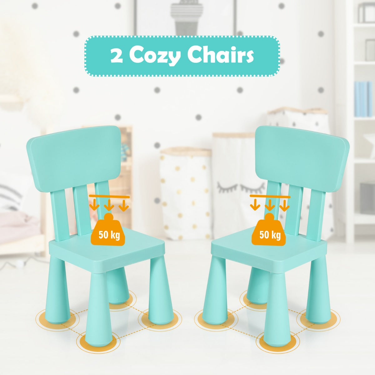 LIVSK Kinderset met Tafel en 2 Stoelen - Ergonomisch en Veilig - Eenvoudig te Monteren - Voor Kinderen van 1-7 Jaar - Groen