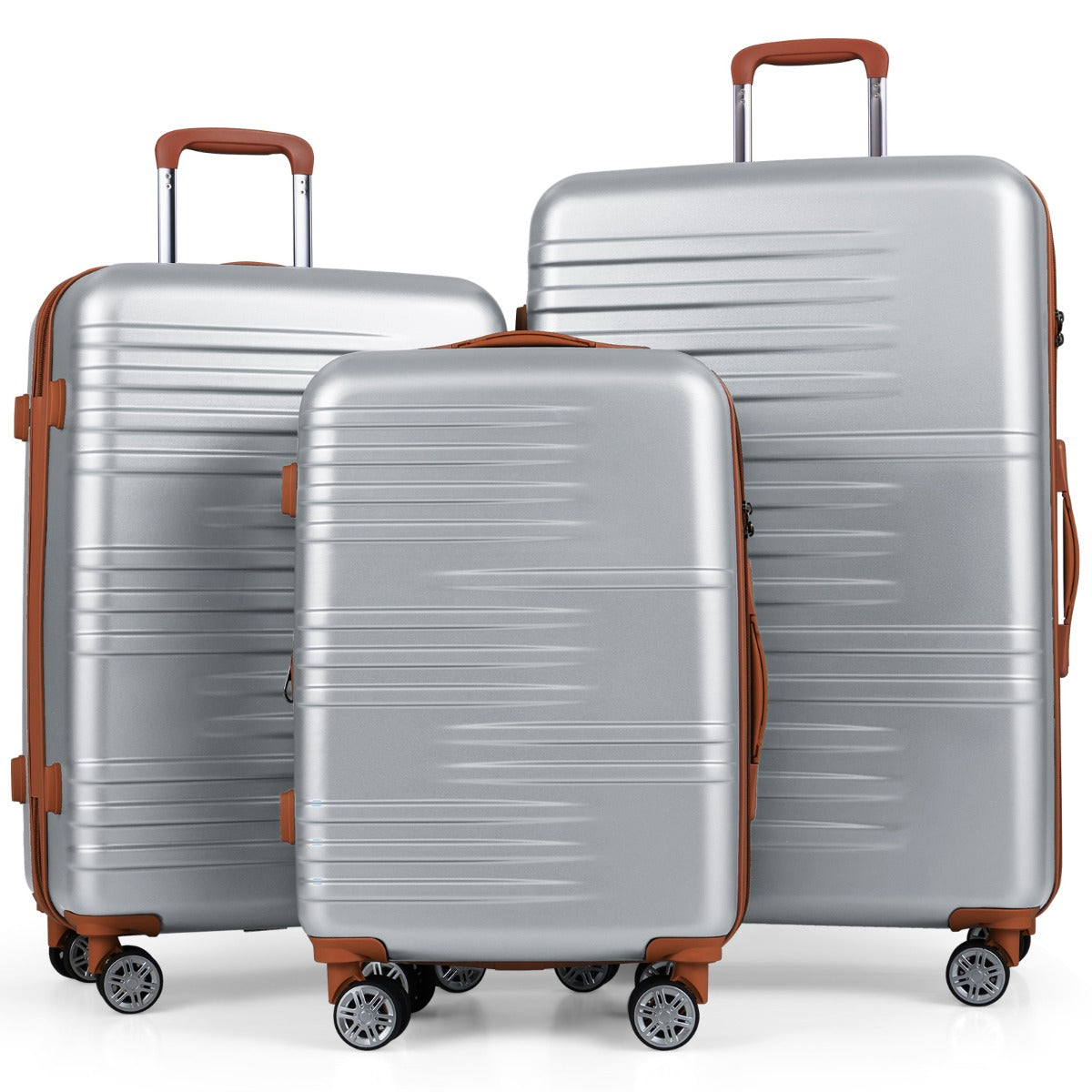 Livsk costway 3 delige kofferset met lichtgewicht m l xl koffers met vier wielen zilver