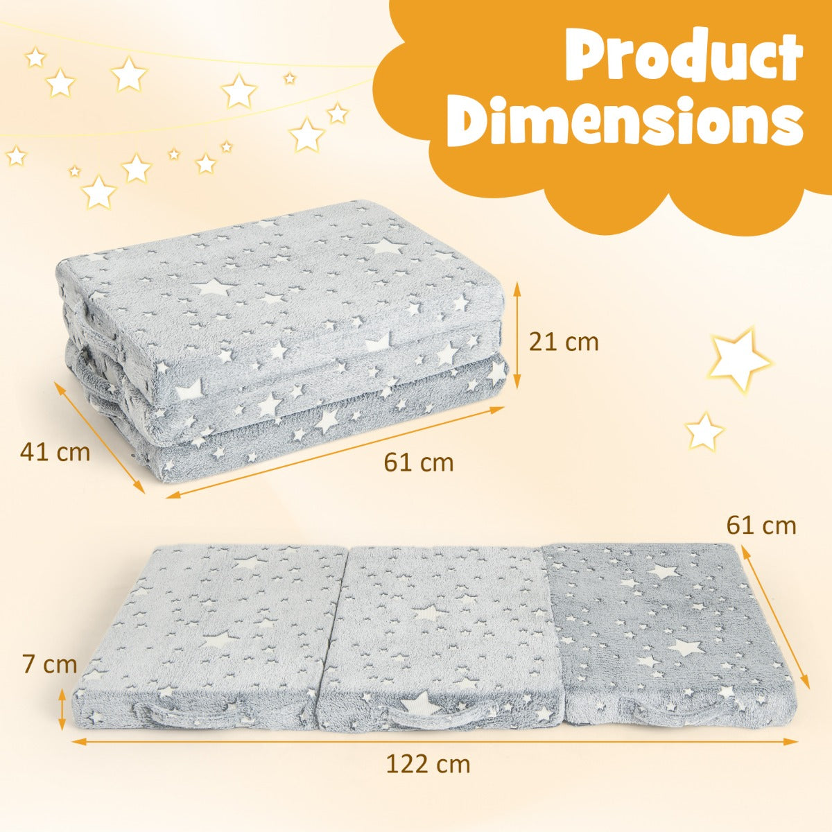 LIVSK Opvouwbare Driedelige Matras - Magische Sterrenpatronen - Comfortabel en Draagbaar - Inclusief Opbergtas - 122 x 61 x 7 cm