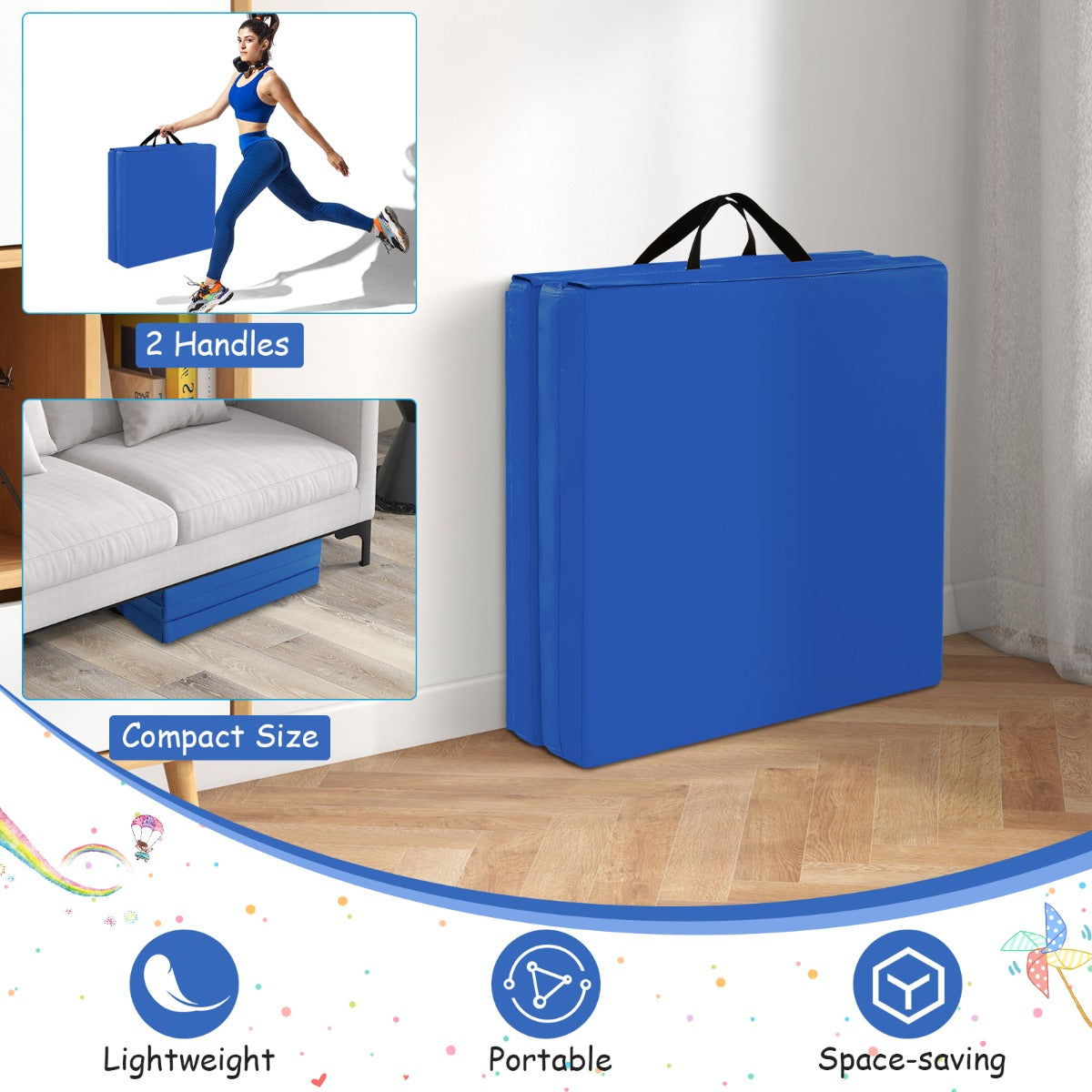 LIVSK Fitnessmat - Lichtgewicht en Opvouwbaar - Ergonomisch Ontwerp - Waterdicht - Voor Yoga en Oefeningen - 180 x 60 x 5 cm -