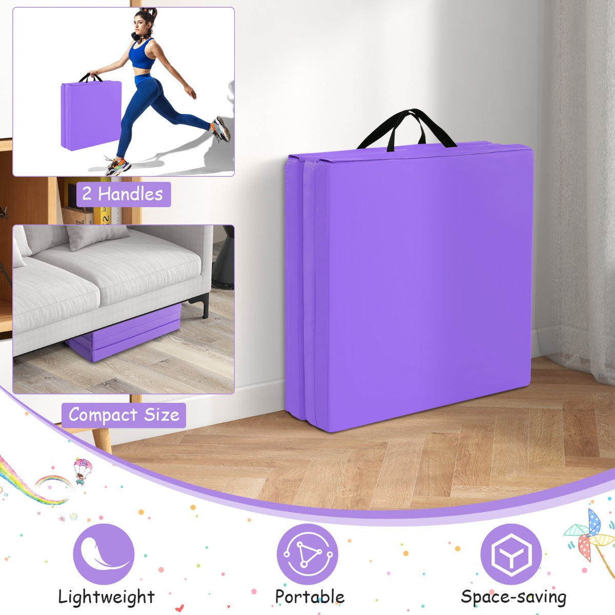 LIVSK Opvouwbare Oefenmat - Ergonomisch Ontwerp - Lichtgewicht met Handgrepen - Ideaal voor Yoga en Pilates - 180 x 60 x 5 cm -