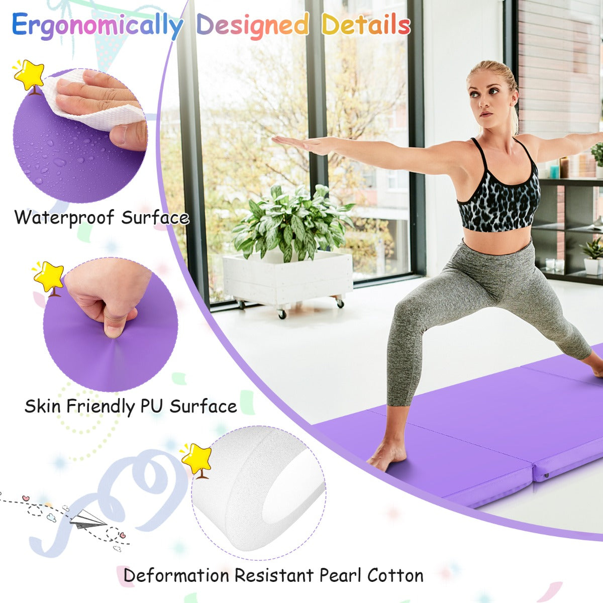 LIVSK Opvouwbare Oefenmat - Ergonomisch Ontwerp - Lichtgewicht met Handgrepen - Ideaal voor Yoga en Pilates - 180 x 60 x 5 cm -