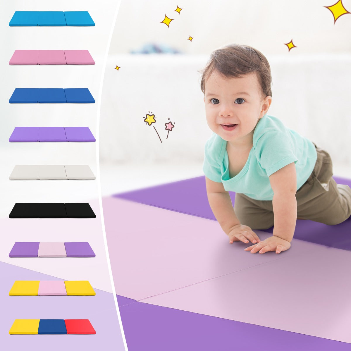LIVSK Opvouwbare Oefenmat - Ergonomisch en Draagbaar - Ideaal voor Yoga en Pilates - Waterdicht - 180 x 60 x 5 cm - Paars + Roze