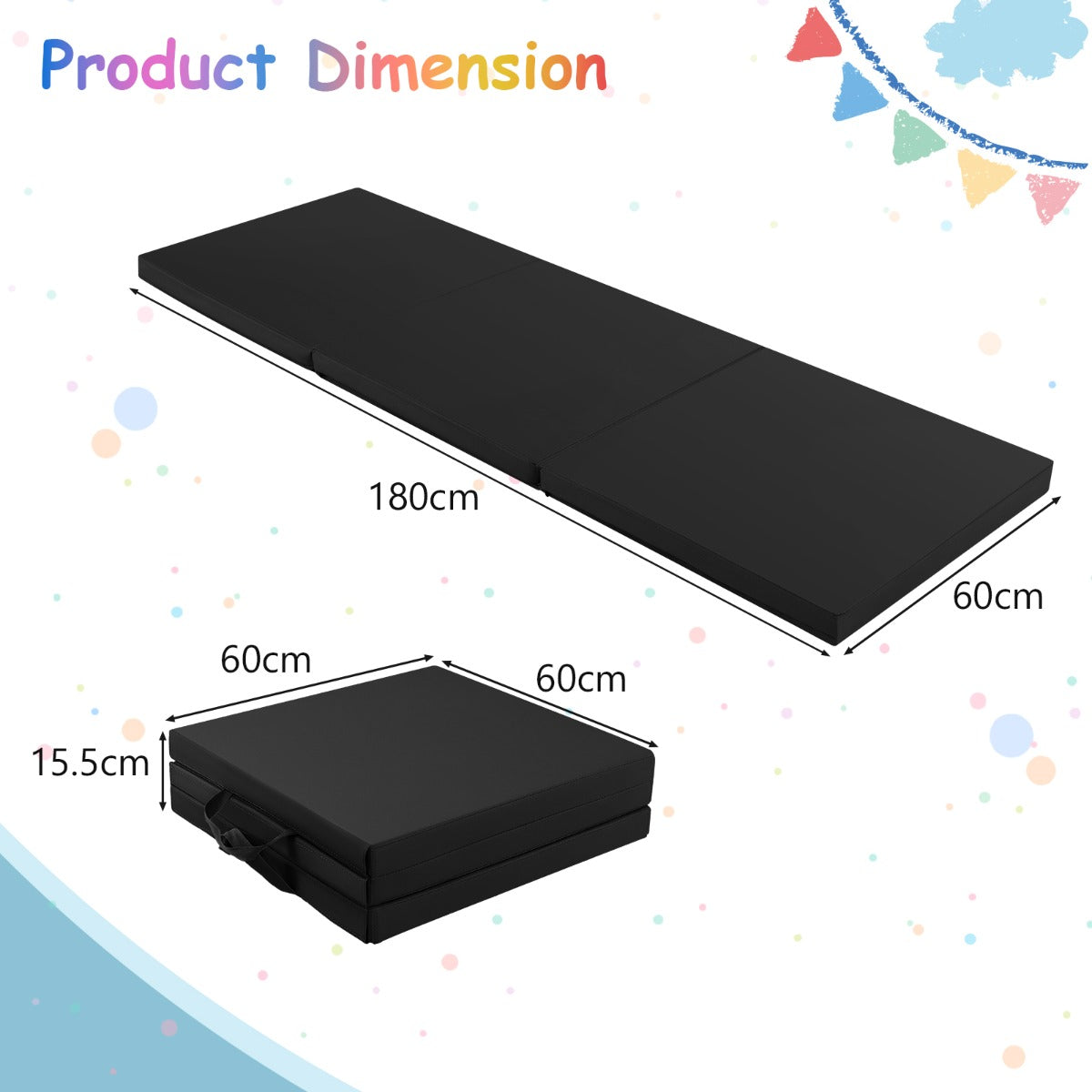 LIVSK Opvouwbare Oefenmat - Lichtgewicht - Ergonomisch - Klittenband - Voor Yoga en Pilates - 180 x 60 x 5 cm - Zwart