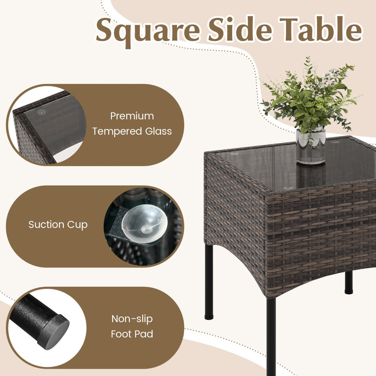 LIVSK 3-delige Bistroset - 2 Fauteuils en Bijzettafel - Handgeweven PE Rotan - Zachte Kussens - Compact voor Balkon - Bruin Beige