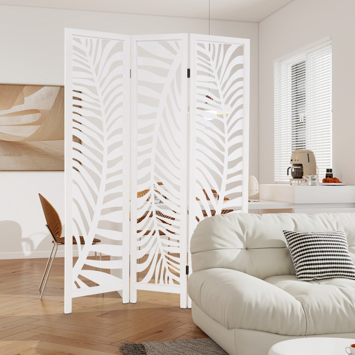 LIVSK 3 - delige Roomdivider van Paulownia - Hout - Eenvoudig Inklapbaar - Decoratief en Functioneel - Voor Thuis en Kantoor - Wit