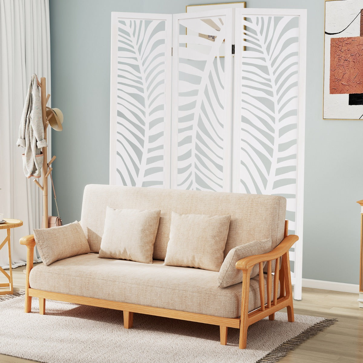 LIVSK 3 - delige Roomdivider van Paulownia - Hout - Eenvoudig Inklapbaar - Decoratief en Functioneel - Voor Thuis en Kantoor - Wit