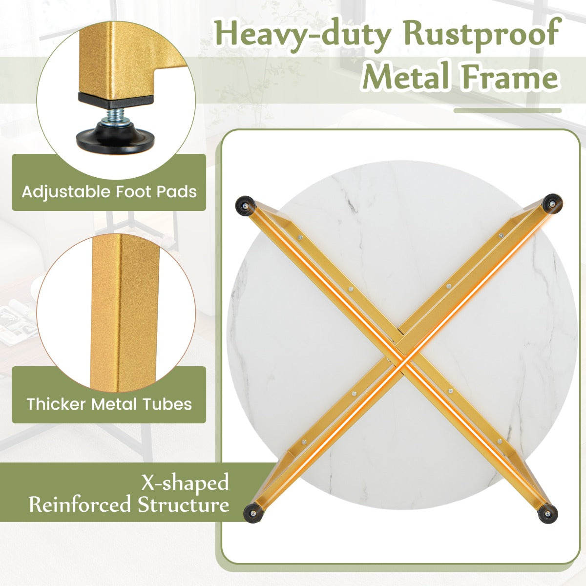 LIVSK Salontafelset - Ronde Salontafel en 2 Vierkante Bijzettafels - Stevig Metalen Frame - Modern Design - Grijs en Zwart