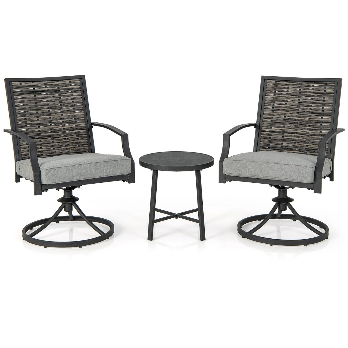 LIVSK 3-Delige Draaibare Patioset - Ergonomische Stoelen met Kussens - Robuust Metaal en PE Rotan - Voor Tuin en Zwembad -