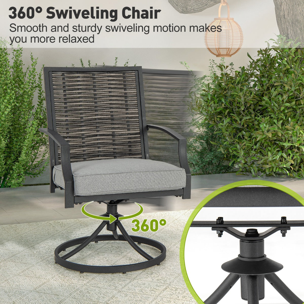LIVSK 3-Delige Draaibare Patioset - Ergonomische Stoelen met Kussens - Robuust Metaal en PE Rotan - Voor Tuin en Zwembad -