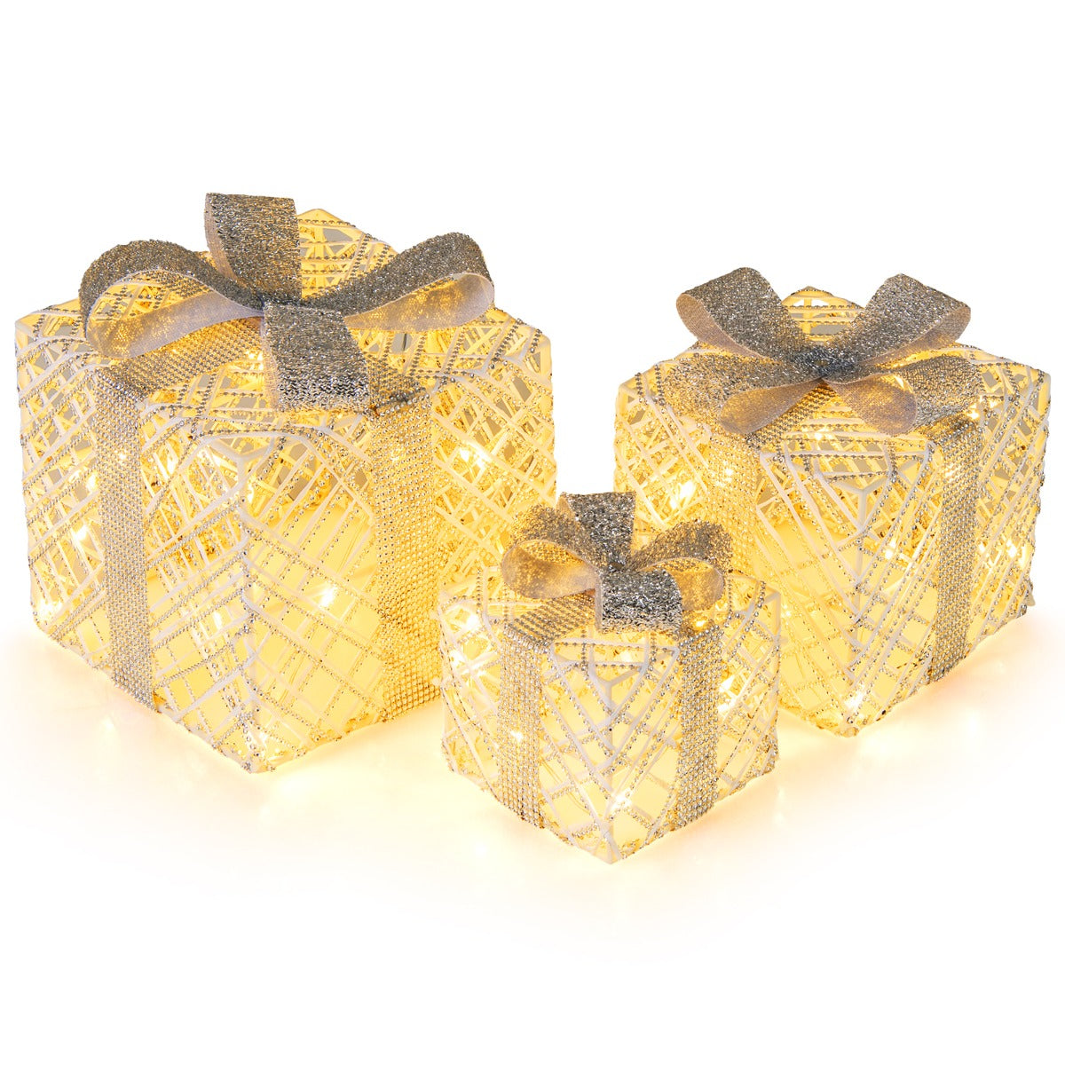 LIVSK Kristalversierde Cadeauboxen - 3-pack met 50 LED-lampen - Waterdicht en Sneeuwbestendig - Inclusief Accessoires - Wit