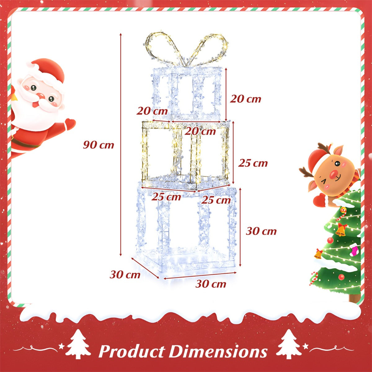LIVSK LED-cadeauboxenset - 3 Stuks met 80 Warmwitte en 120 Koelwitte Lampjes - Weerbestendig - Eenvoudige Installatie -