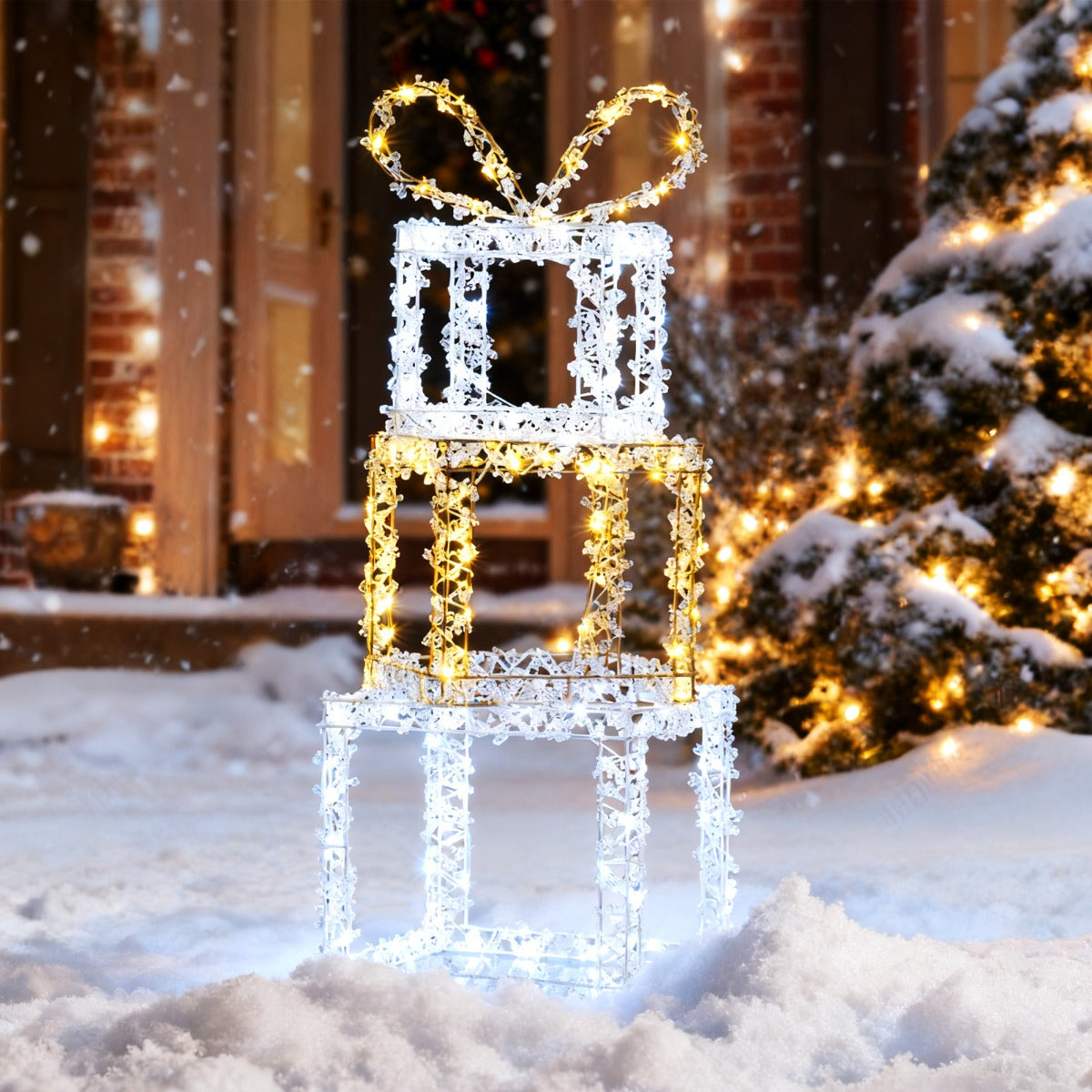 LIVSK LED-cadeauboxenset - 3 Stuks met 80 Warmwitte en 120 Koelwitte Lampjes - Weerbestendig - Eenvoudige Installatie -