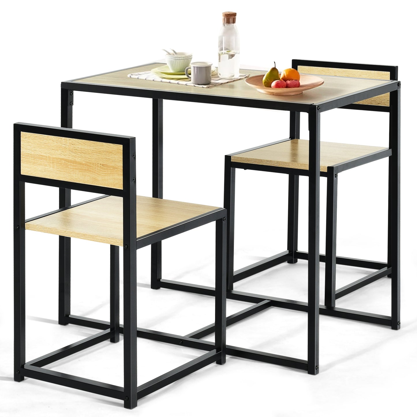 LIVSK 3-Delige Eettafel- en Stoelenset - Ruimtebesparend - Stalen Frame - Krasbestendig - Natuurlijk