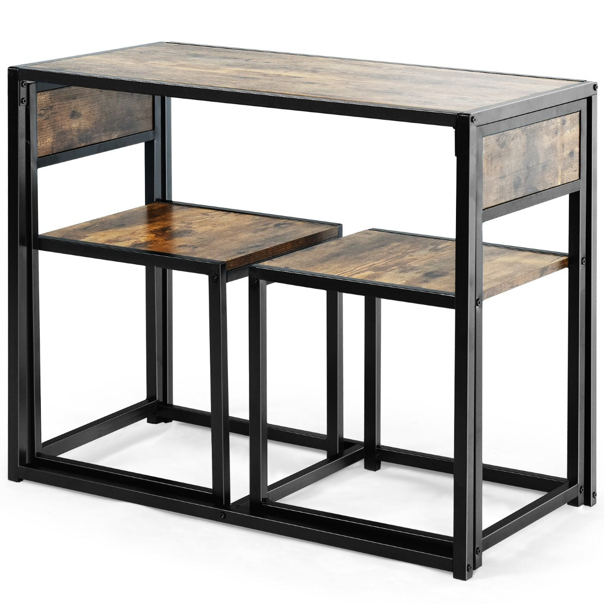 LIVSK 3-Delige Tafel- en Stoelenset - Ruimtebesparend - Gepoedercoat Stalen Frame - Comfortabele Stoelen - Antiek