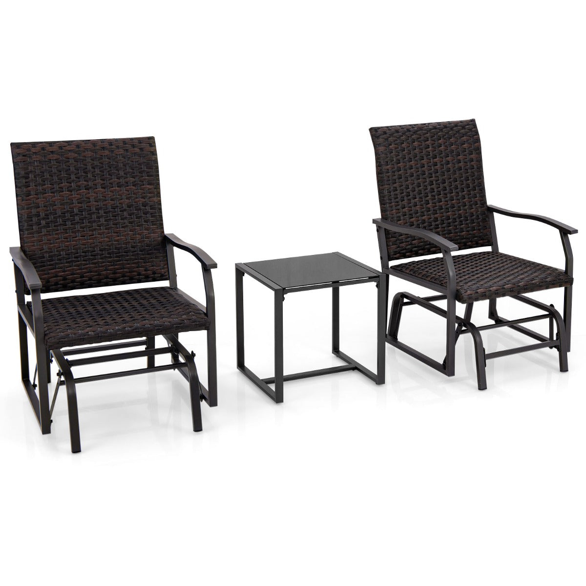 LIVSK 3-delige Terrasschuifset - 2 Stoelen met Sneldrogend Schuim - Elegante Salontafel van Gehard Glas - Gemengd Bruin