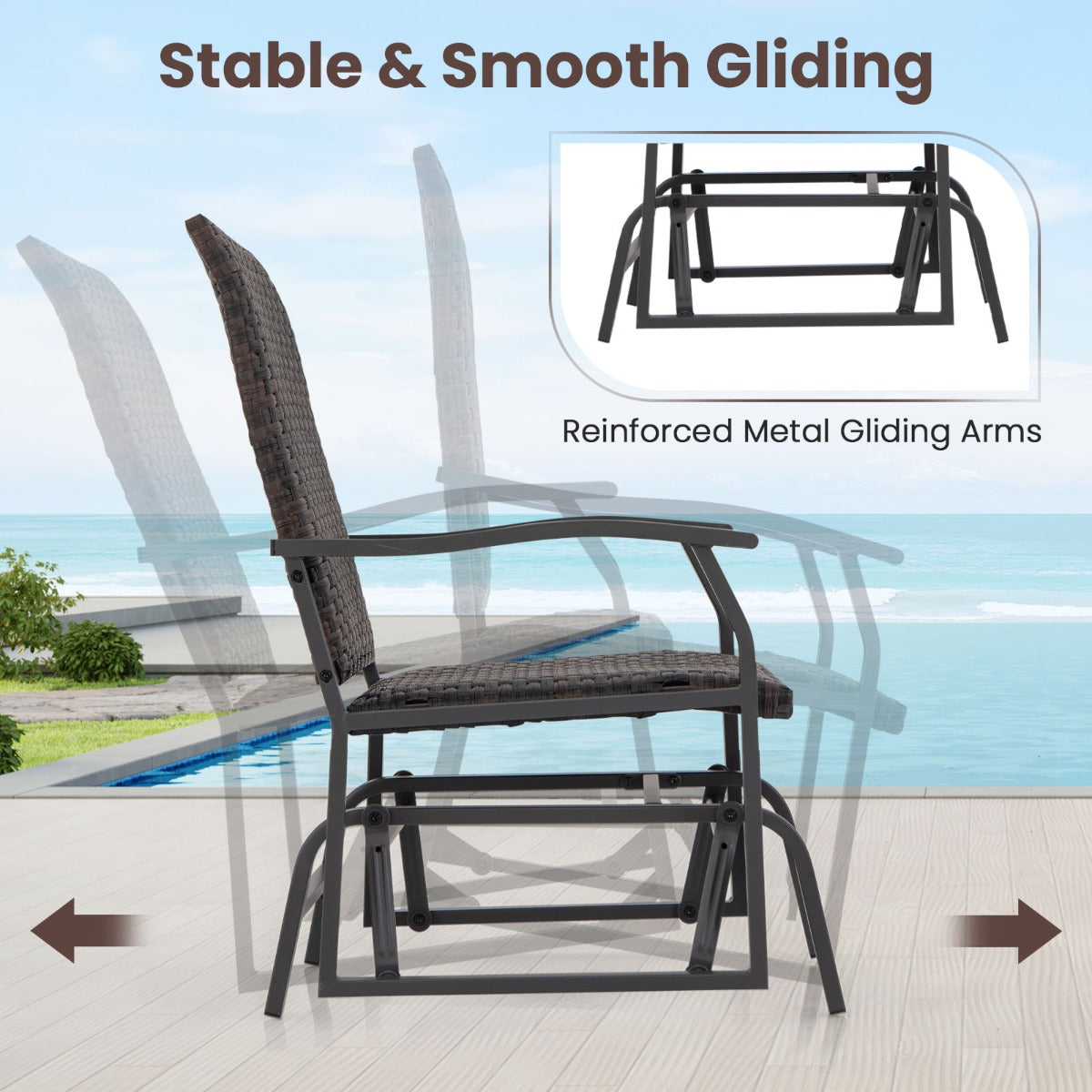 LIVSK 3-delige Terrasschuifset - 2 Stoelen met Sneldrogend Schuim - Elegante Salontafel van Gehard Glas - Gemengd Bruin