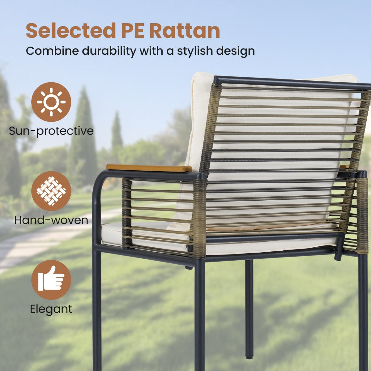 Livsk costway 3 delige tuinloungeset van rotan ruimtebesparende eetset voor buiten met kussens rechthoekige tuintafel en rotanstoelen beige 2 2