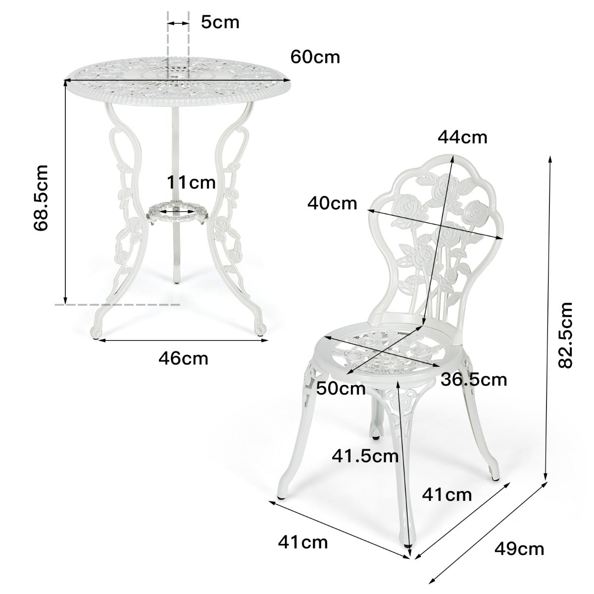 LIVSK 3-delige Bistrotafelset - Stijlvol Design - Duurzaam Gecoat Metaal - Comfortabele Stoelen - Voor Kleine Ruimtes - Wit