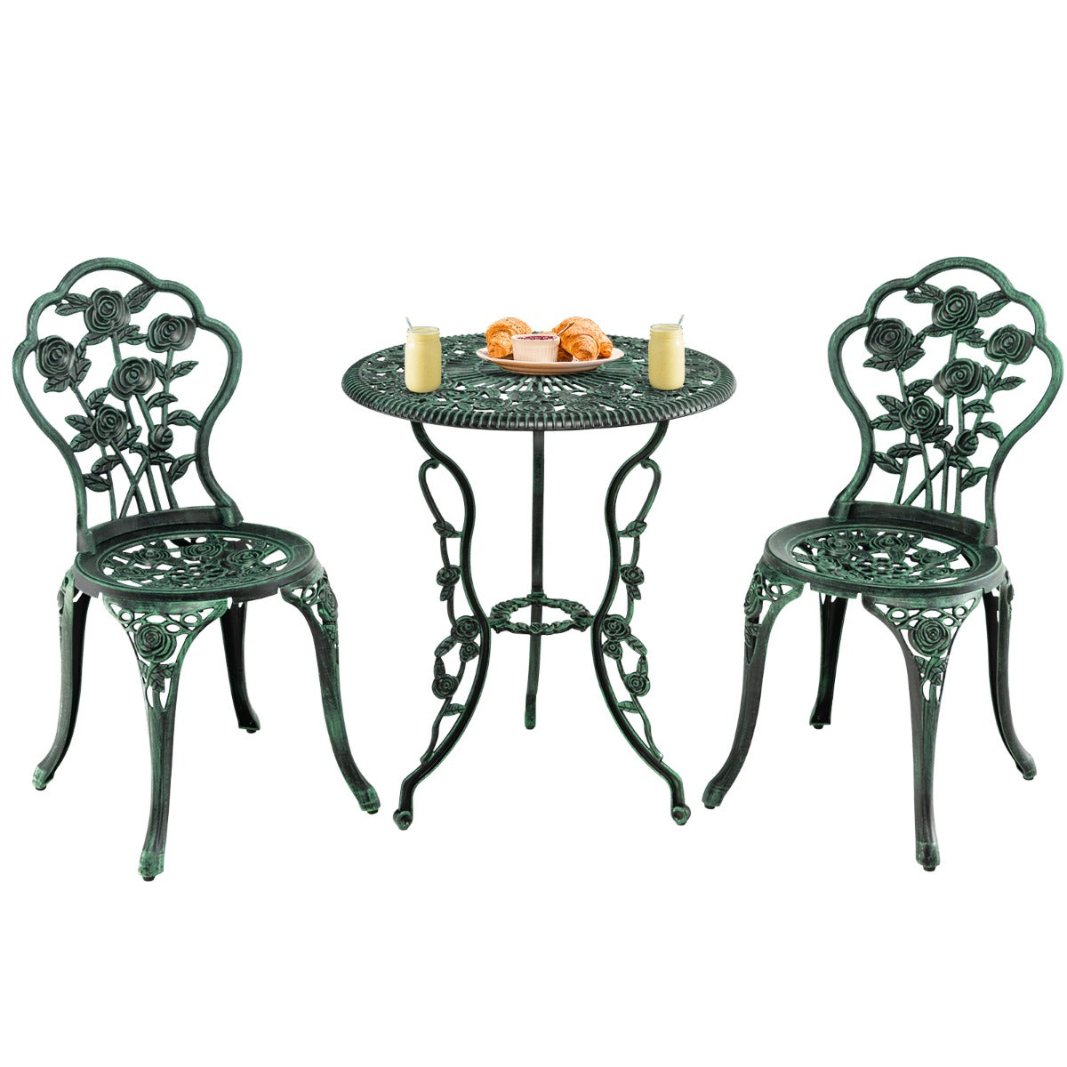 LIVSK 3-delige Bistrotafelset - Duurzaam Gegoten Aluminium - Antiek Design - Ideaal voor Kleine Ruimtes - Brons