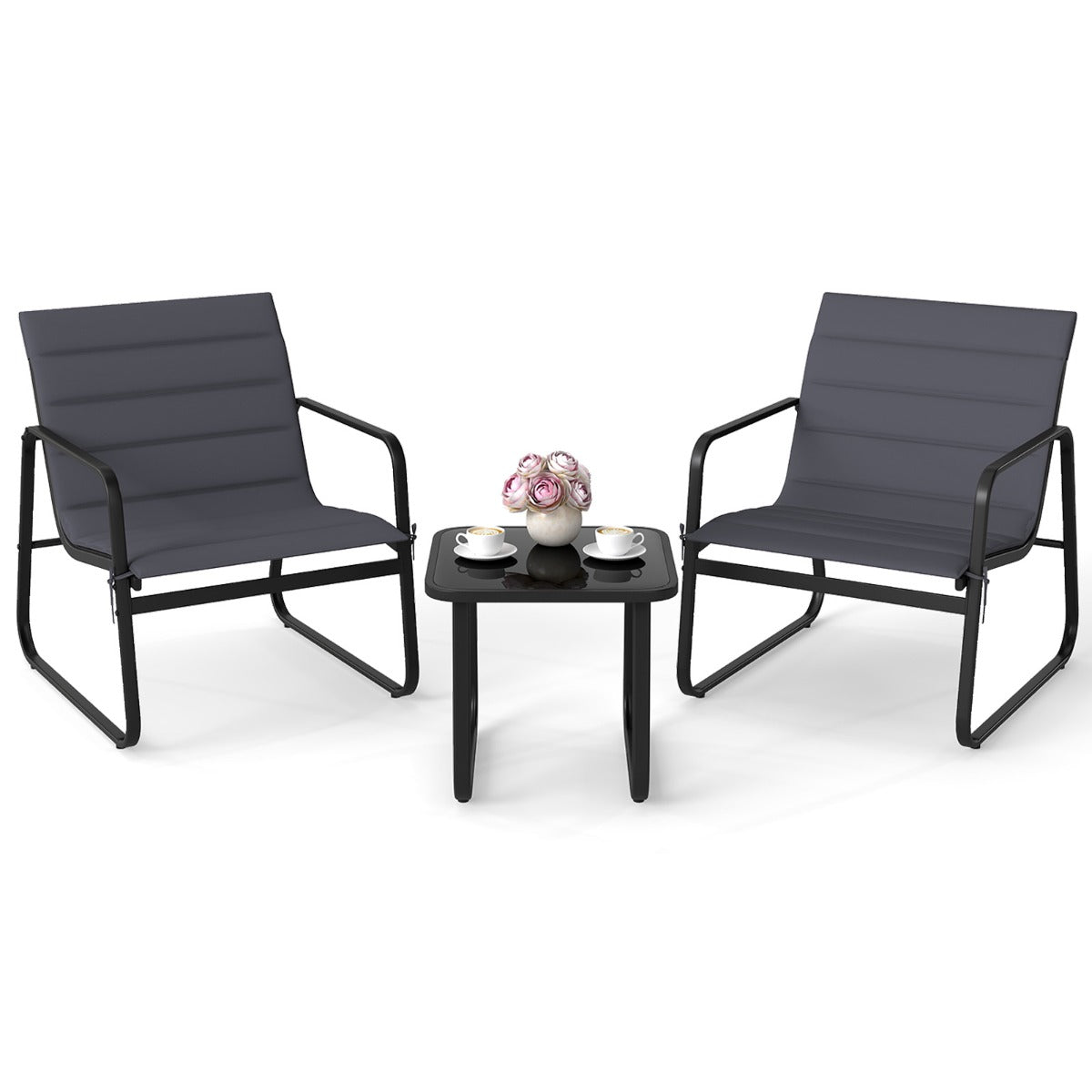 Livsk costway 3 delige tuinset buitenstoelen en bijzettafel met afneembare kussens en blad van gehard glas 1 1