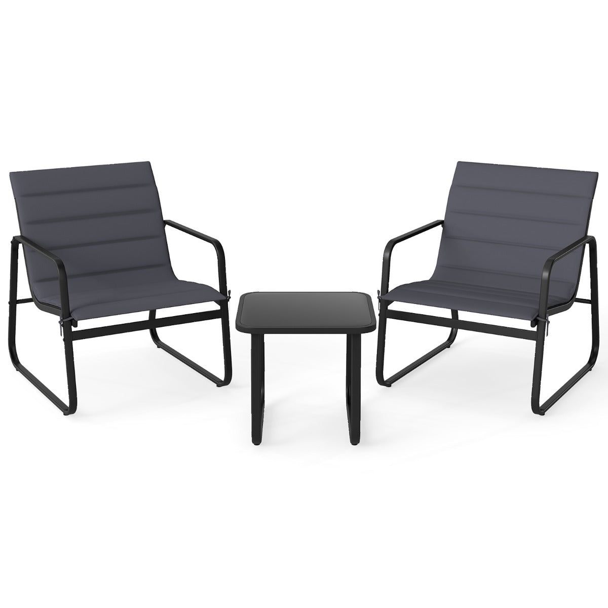 Livsk costway 3 delige tuinset buitenstoelen en bijzettafel met afneembare kussens en blad van gehard glas