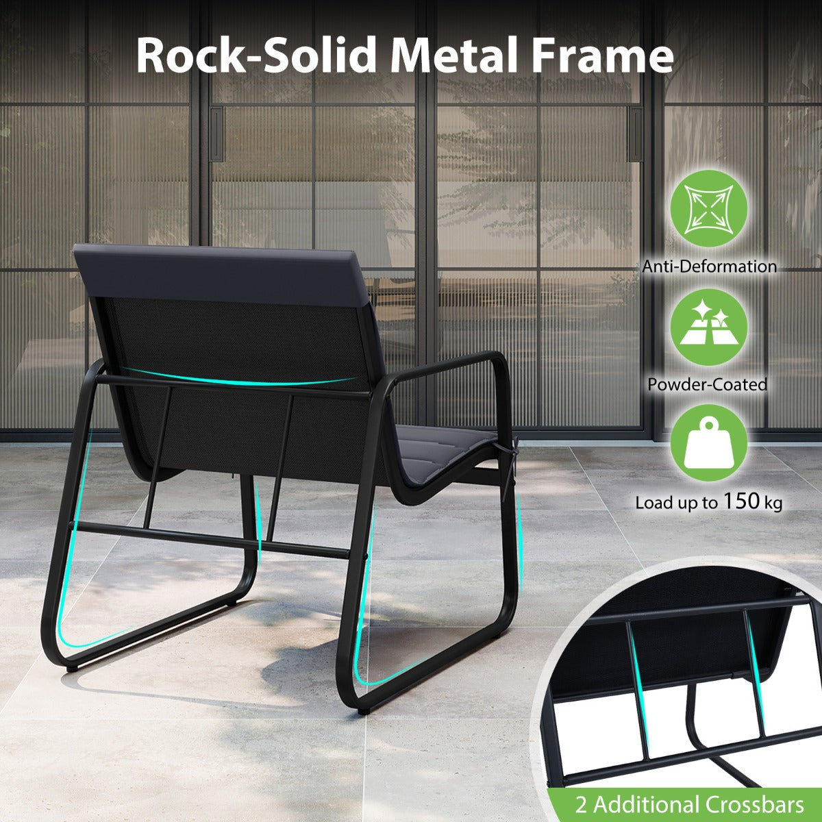 Livsk costway 3 delige tuinset buitenstoelen en bijzettafel met afneembare kussens en blad van gehard glas 3