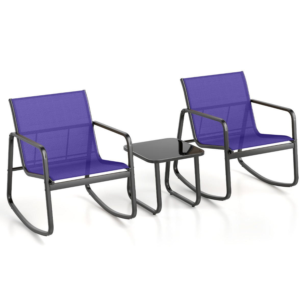 LIVSK 3-delige Schommelset voor Terras - Ergonomisch en Duurzaam - Antislip en Roestbestendig - Gehard Glas Tafelblad - Grijs