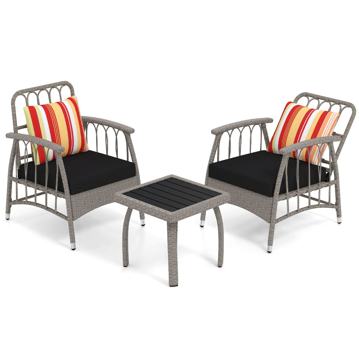 LIVSK 3-Delige Tuinloungeset - Verstelbare Rugleuning - PE Rattan - Gegalvaniseerd Frame - Compact voor Kleine Ruimtes - Grijs