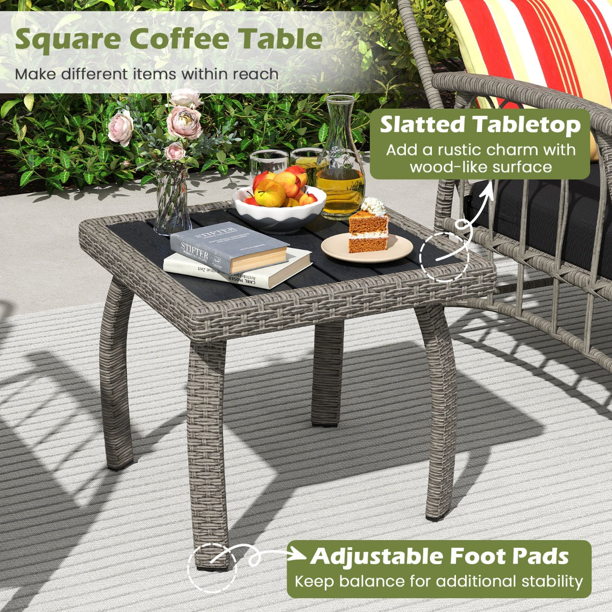 LIVSK 3-Delige Tuinloungeset - Verstelbare Rugleuning - PE Rattan - Gegalvaniseerd Frame - Compact voor Kleine Ruimtes - Grijs