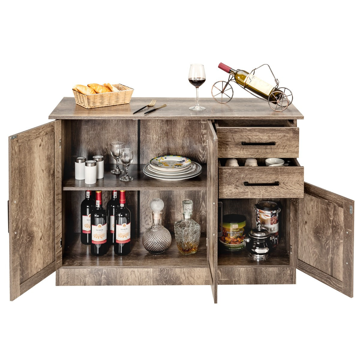 LIVSK Buffetkast - Veelzijdig met Verstelbare Plank - 2 Lades en 3 Deuren - Stevig MDF - 110 x 40 x 78 cm - Grijs