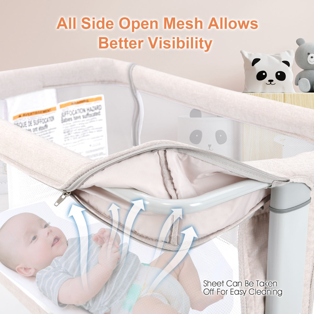 LIVSK 3-in-1 Co-sleeper - Verstelbare Hoogte - Inclusief Oxford-reistas - Voor Baby's tot 9 kg - Beige