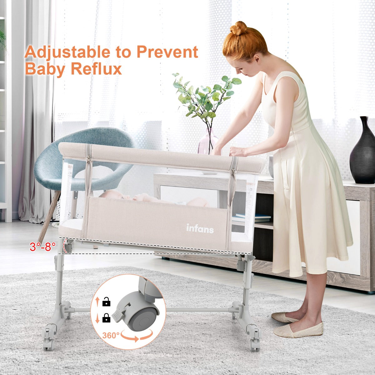 LIVSK 3-in-1 Co-sleeper - Verstelbare Hoogte - Inclusief Oxford-reistas - Voor Baby's tot 9 kg - Beige