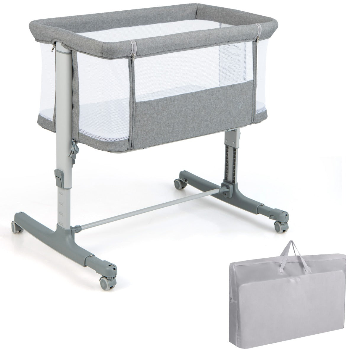 LIVSK 3-in-1 Co-Sleeper - Verstelbare Hoogte - Draagtas - Verplaatsbaar - Tot 9 kg - Donkergrijs