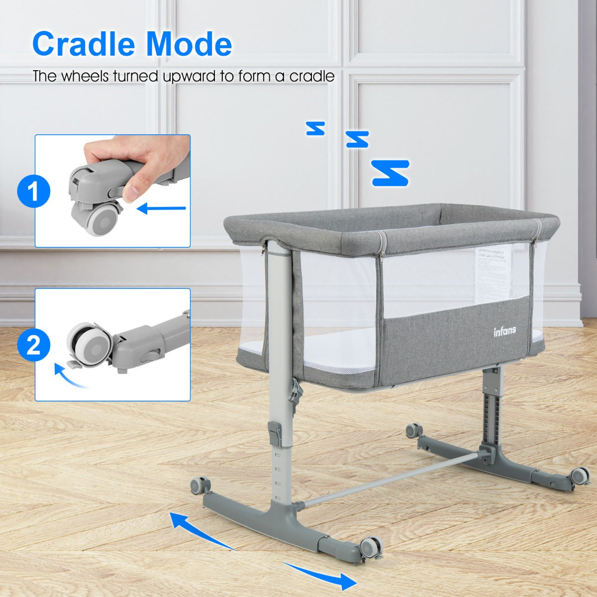 LIVSK 3-in-1 Co-Sleeper - Verstelbare Hoogte - Draagtas - Verplaatsbaar - Tot 9 kg - Donkergrijs