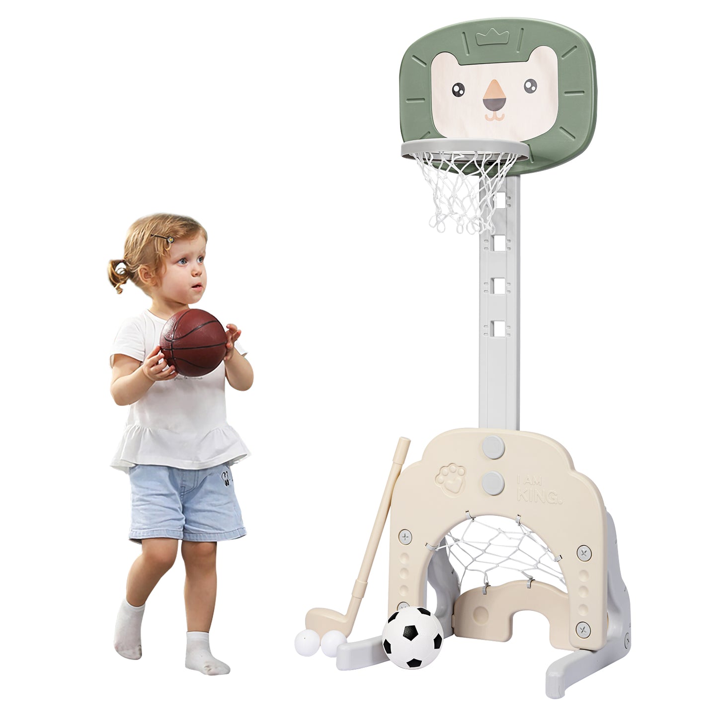 LIVSK 3-in-1 Activiteitencentrum - Verstelbare Hoogte 77-116 cm - Veilig en Interactief - Voor Kinderen 2-7 Jaar - Groen + Wit