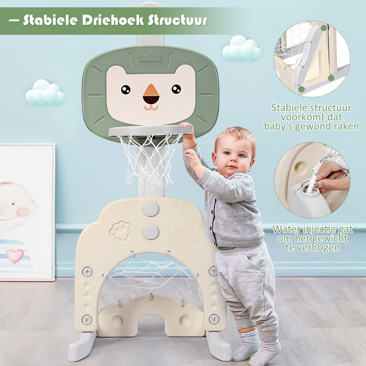 LIVSK 3-in-1 Activiteitencentrum - Verstelbare Hoogte 77-116 cm - Veilig en Interactief - Voor Kinderen 2-7 Jaar - Groen + Wit