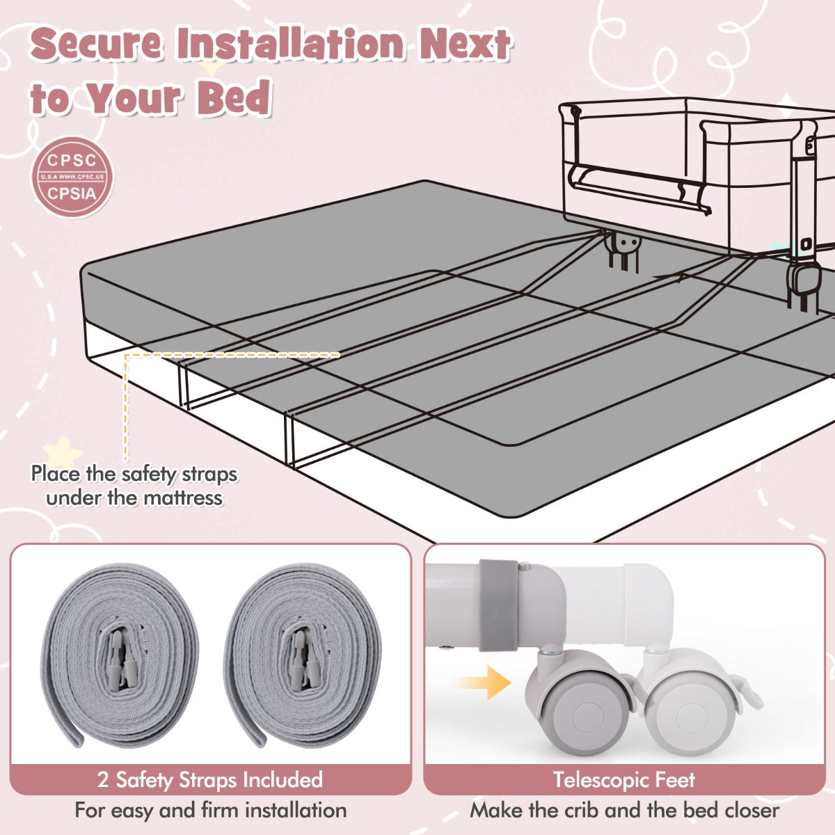 LIVSK Co - Sleeper Bedbank 3 - in - 1 - 6 Verstelbare Hoogtes - Veiligheidsriemen - Opvouwbaar - Draagbaar - Inclusief Matras