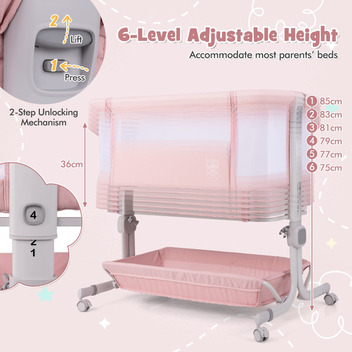 LIVSK Co - Sleeper Bedbank 3 - in - 1 - 6 Verstelbare Hoogtes - Veiligheidsriemen - Opvouwbaar - Draagbaar - Inclusief Matras