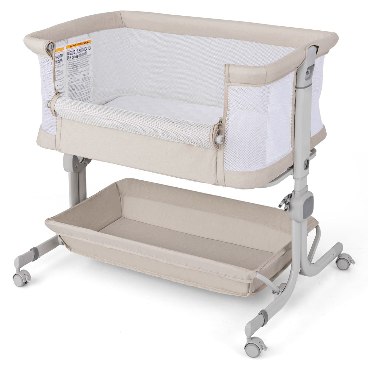 LIVSK Bedside Sleeper - 6 Verstelbare Hoogtes 75-85 cm - Veiligheidsriemen - Opvouwbaar - Draagtas - Donkergrijs