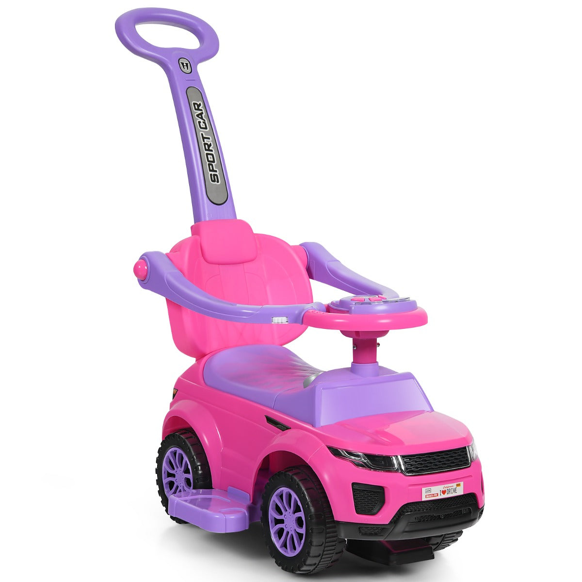 LIVSK 3-in-1 Duwwagen - Kinderwagen, Loopauto en Meerijdfunctie - Veiligheidshekjes en Opbergruimte - Tot 25 kg - Roze