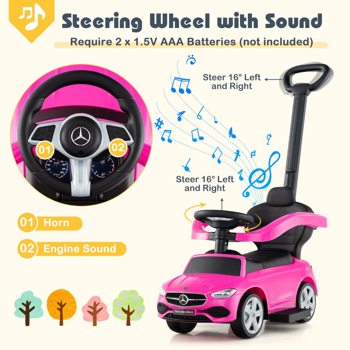 LIVSK 3-in-1 Loopauto - Kinderwagen, Loopauto of Duwwagen - Interactief Stuurwiel met Geluid - Opbergruimte - Voor Peuters - Zwart